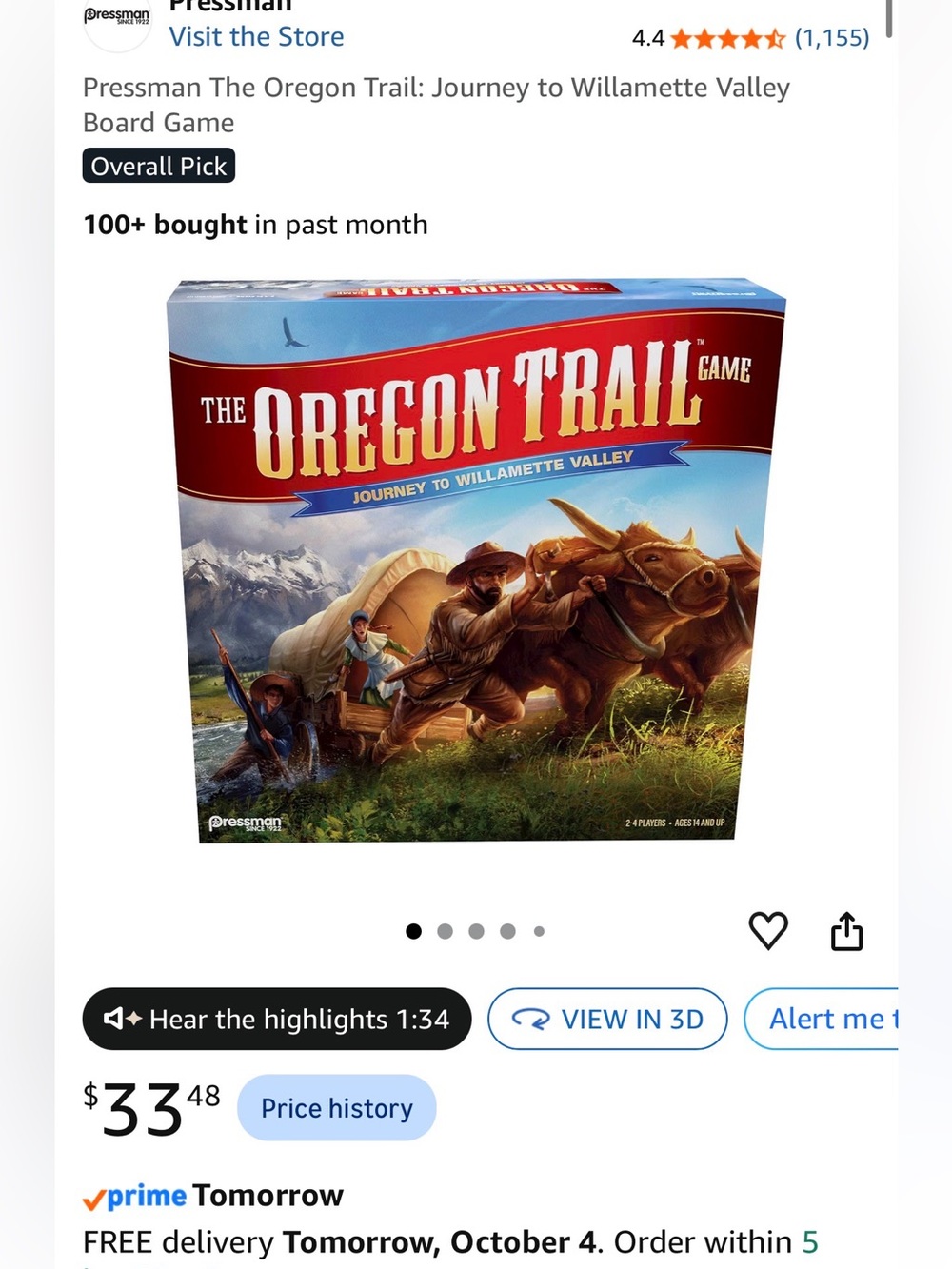 The Oregon Trail Board Game - Red/Blue Box